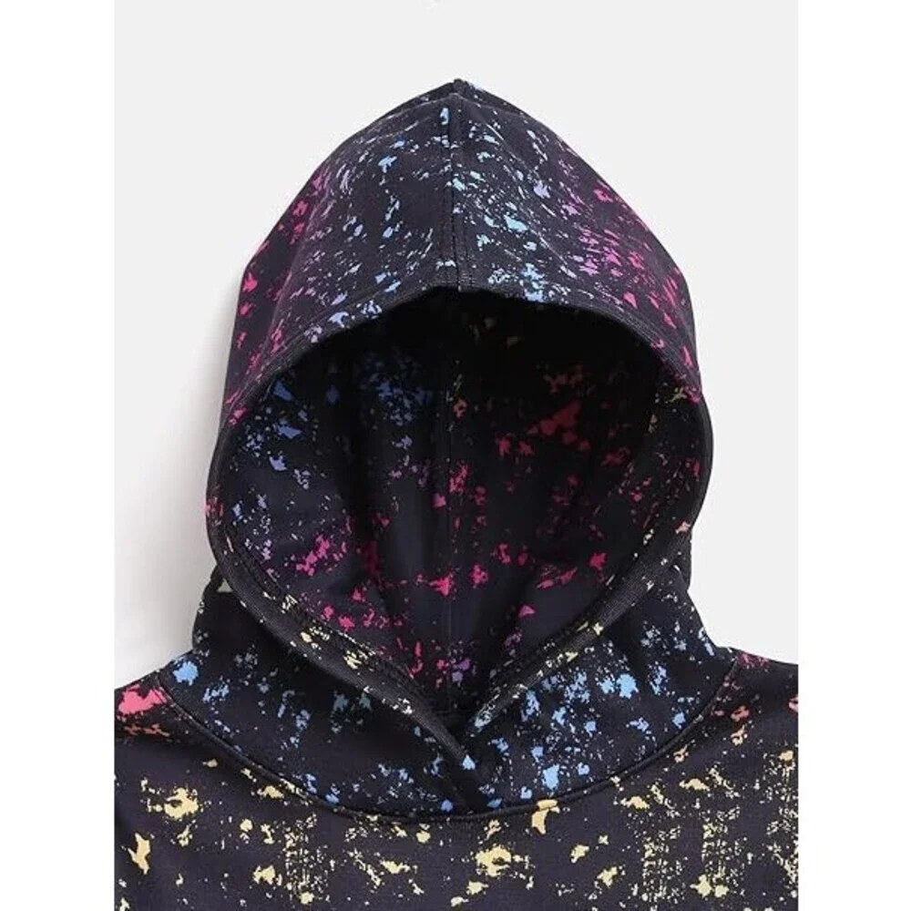 Converse All Over Print Cropped Hoodie Kids Medium Black Cotton Pullover RED473